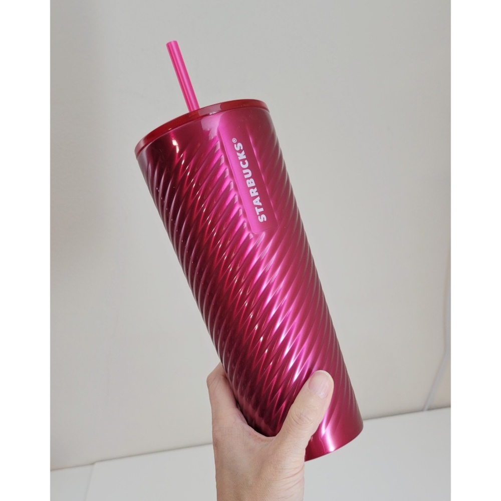 Starbucks Stainless Steel Metallic Pink Swirl Venti Tumbler 24oz Cup